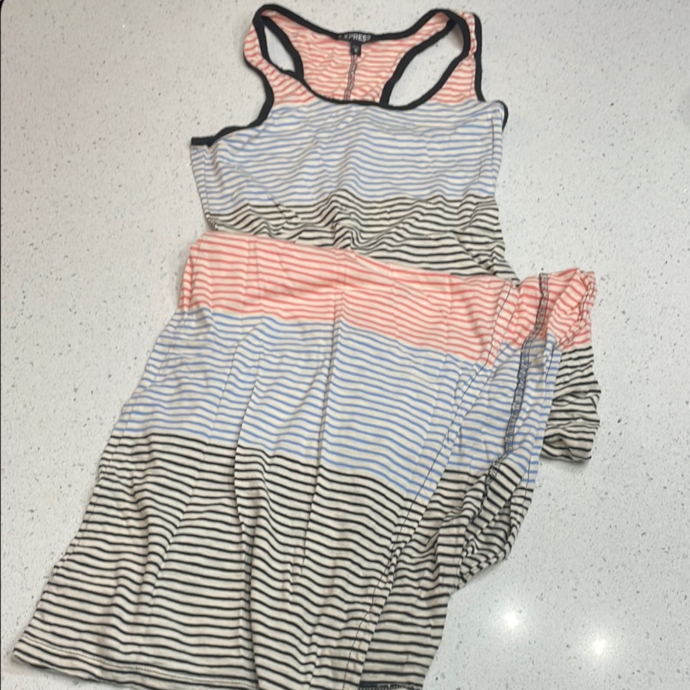 Express Coral and Cream Striped Tank Top